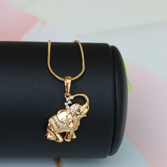 Rose Gold Elephant Pendant with Crystal Accents and Raised Trunk Detail,XPPT1619 - Picture 6 of 13